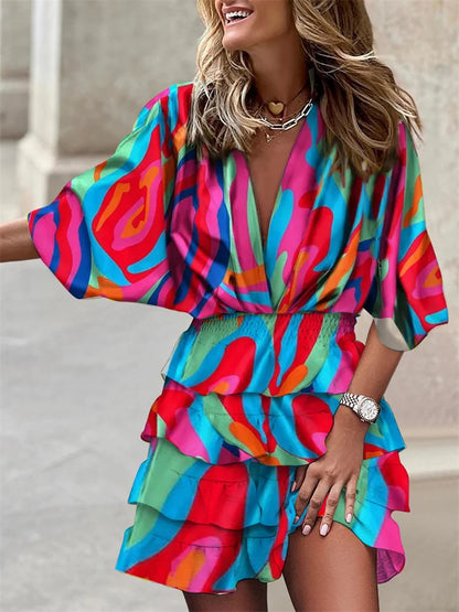 CM | Vestido corto estampado con volantes