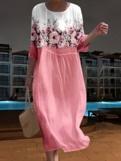 CM | Elegante vestido midi de material ligero y fluido, manga 3/4 con estampado floral