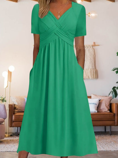 CM | Vestido midi de mujer con escote en V y manga corta