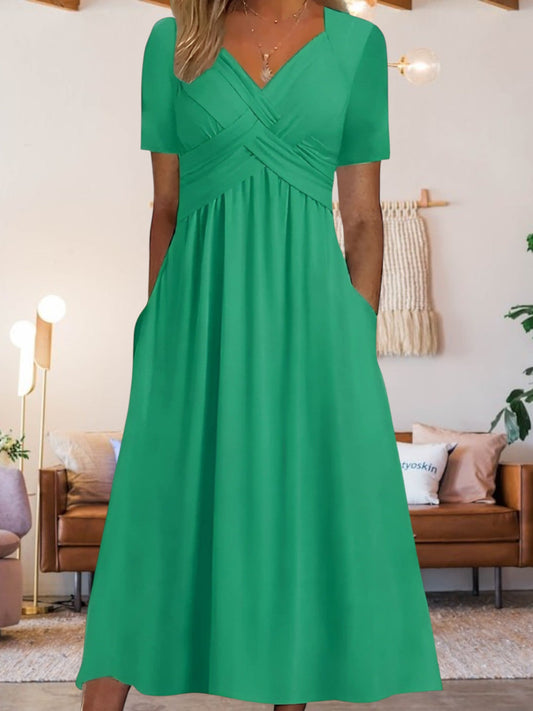 CM | Vestido midi de mujer con escote en V y manga corta