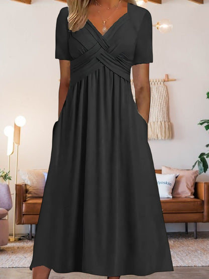 CM | Vestido midi de mujer con escote en V y manga corta