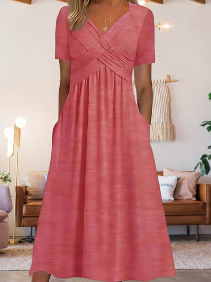 CM | Vestido midi de mujer con escote en V y manga corta