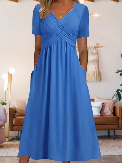 CM | Vestido midi de mujer con escote en V y manga corta