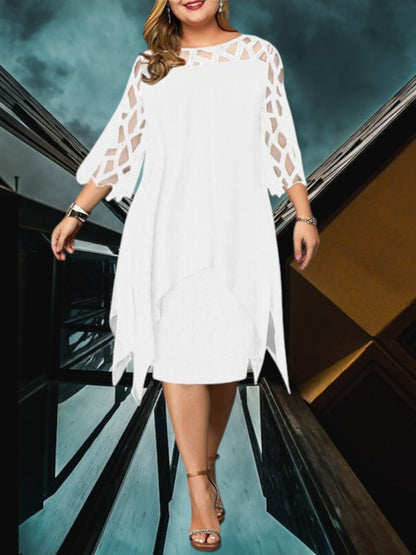 CM | Elegante vestido midi de talla grande hecho de material de alta calidad para mujer, fácil de cuidar y versátil