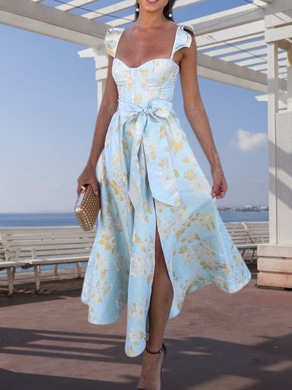 CM | Vestido midi floral con lazo en la cintura Ligero