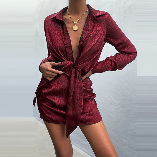 CM | elegante vestido blusa de satén de manga larga