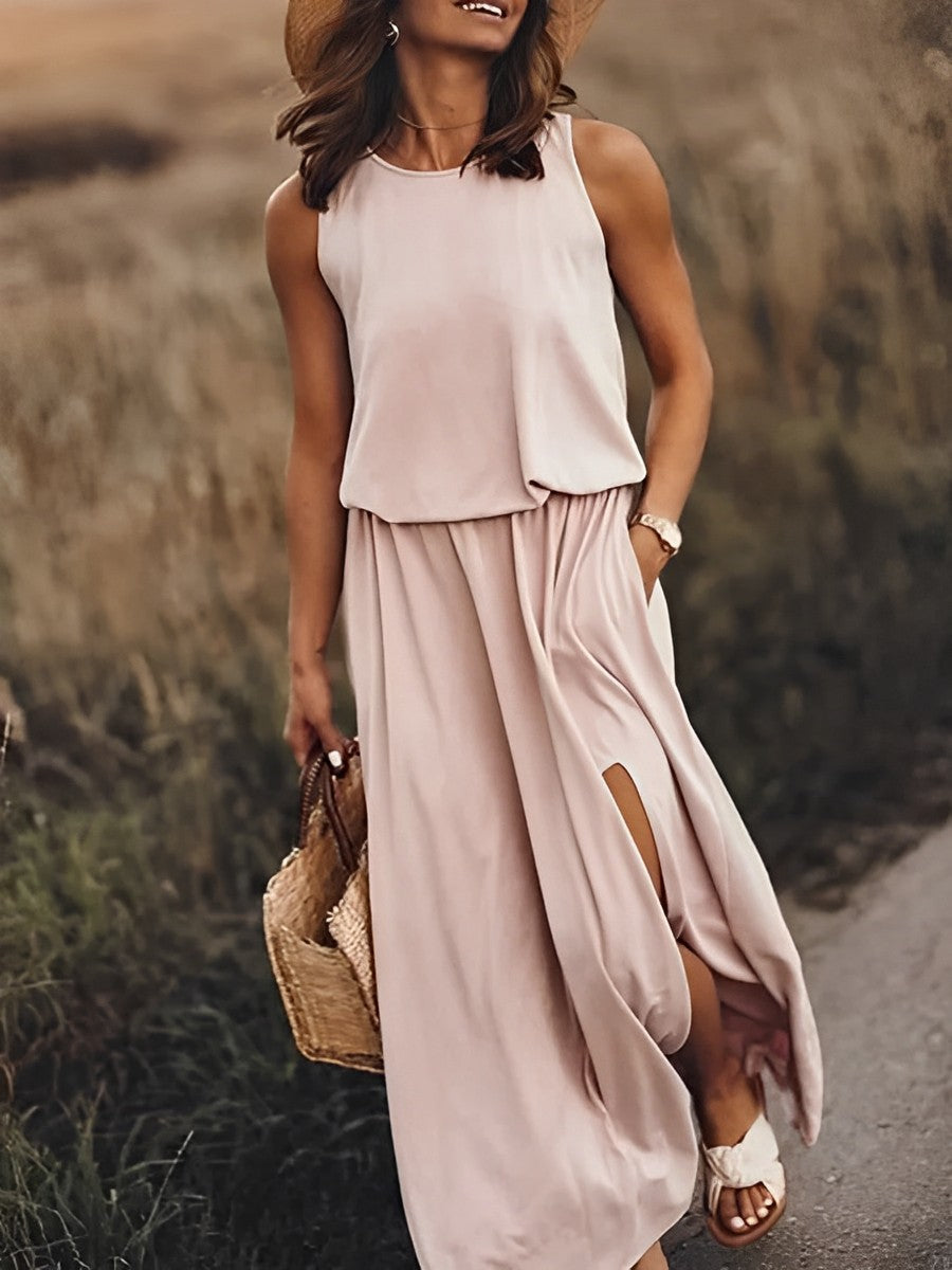 CM | Vestido largo, sin mangas y vaporoso