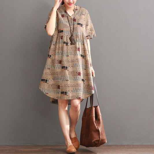 CM | Caqui Imprimir Verano Shift Vestido Blusa Larga