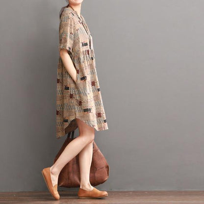 CM | Caqui Imprimir Verano Shift Vestido Blusa Larga