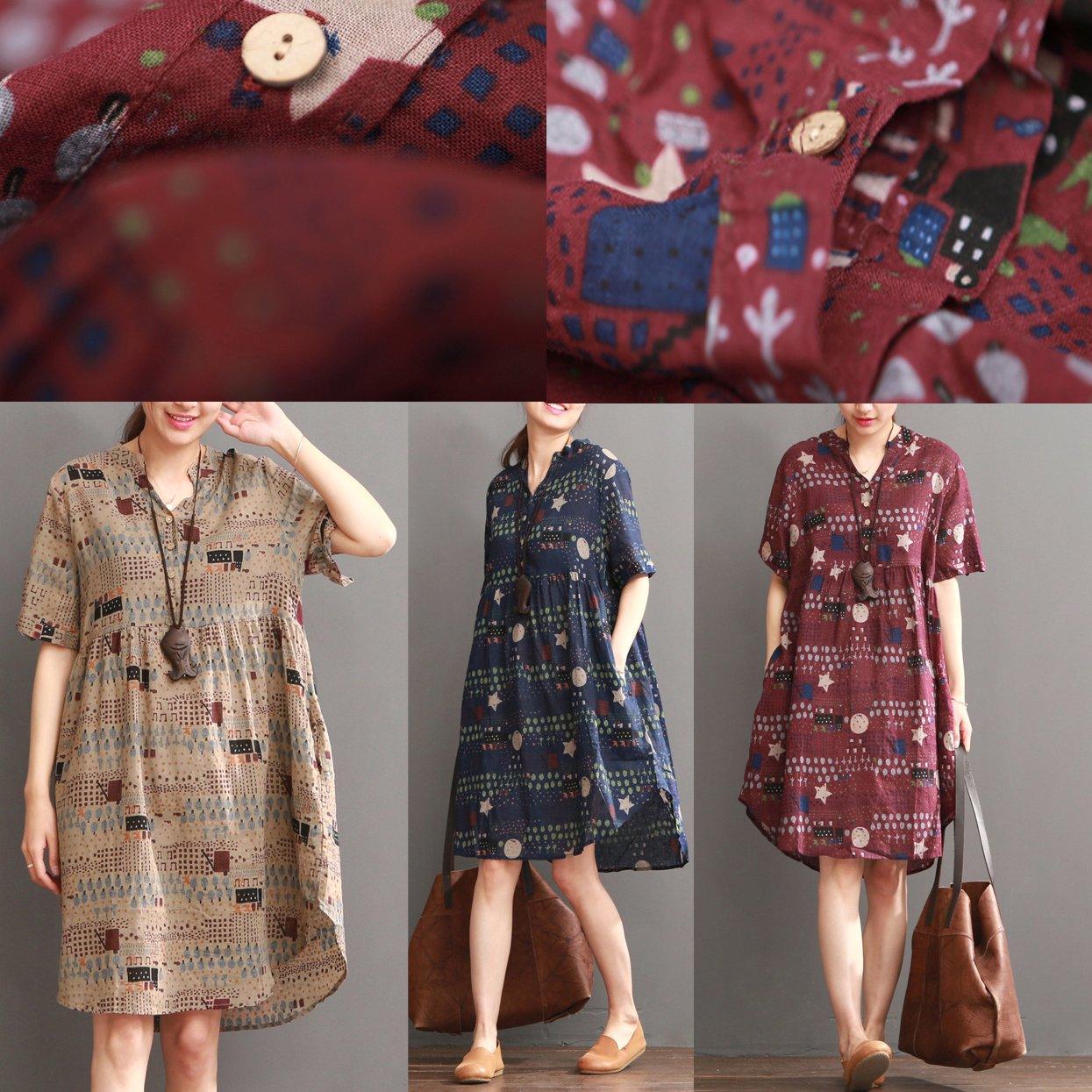 CM | Caqui Imprimir Verano Shift Vestido Blusa Larga