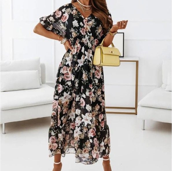 CM | Vestido midi con escote en V en línea A YS10036