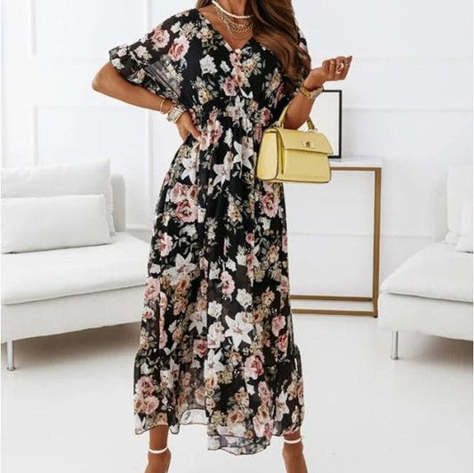 CM | Vestido midi con escote en V en línea A YS10036