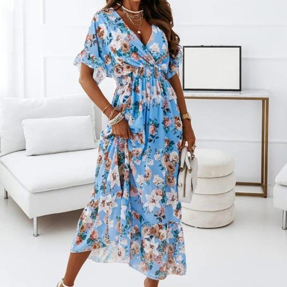CM | Vestido midi con escote en V en línea A YS10036