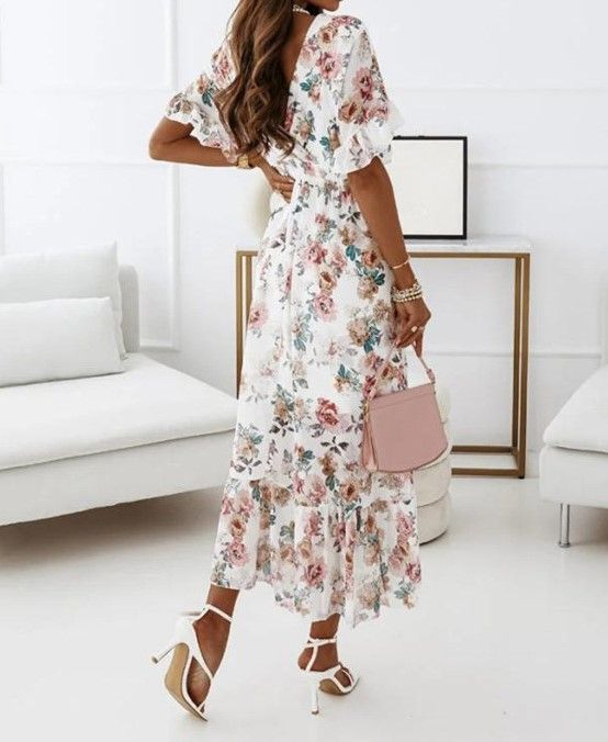 CM | Vestido midi con escote en V en línea A YS10036