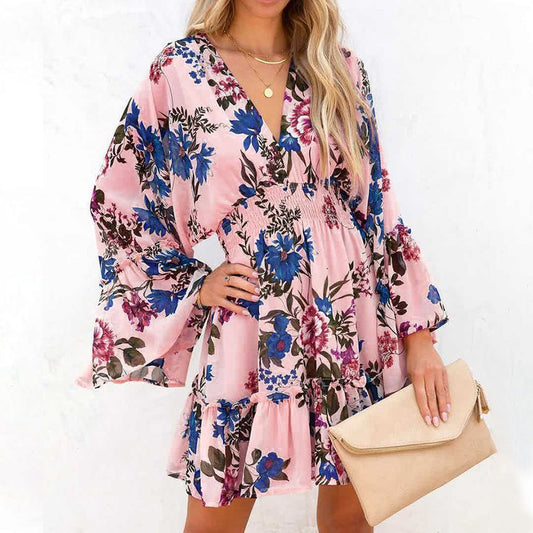 CM | Mini vestido línea A con escote en V y estampado floral AH445