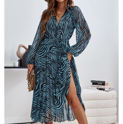 CM | Cuello Print Slit Vestido Midi A-Line OP59