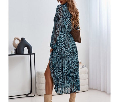 CM | Cuello Print Slit Vestido Midi A-Line OP59