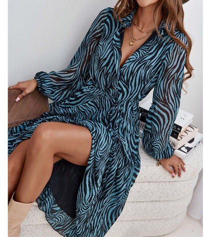CM | Cuello Print Slit Vestido Midi A-Line OP59