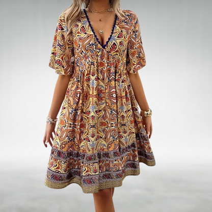 CM | Verano Boho Paisley Print Mini Vestido