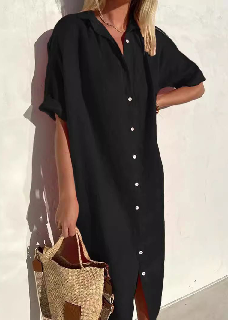 CM | gris oscuro cuello Peter Pan construcción de botones MW | vestido blusa completa verano FF030