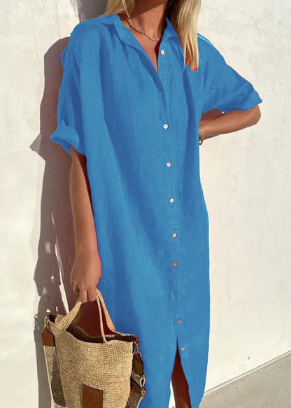CM | gris oscuro cuello Peter Pan construcción de botones MW | vestido blusa completa verano FF030