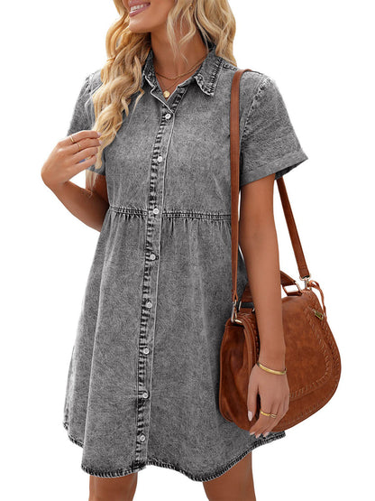 CM | Button Down Cinturón Plisado Flare A-Line Camisa Vestido Midi