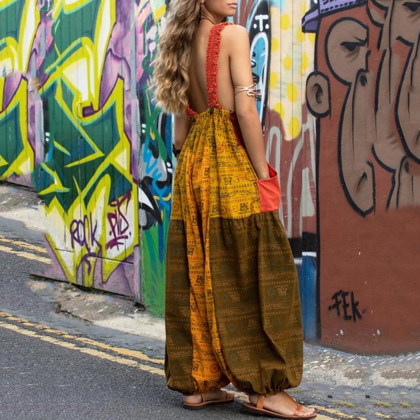 CM | Loose Sling Print Bag Casual Jumpsuit