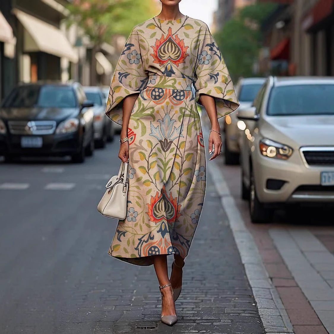 CM | Elegante vestido largo con mangas murciélago