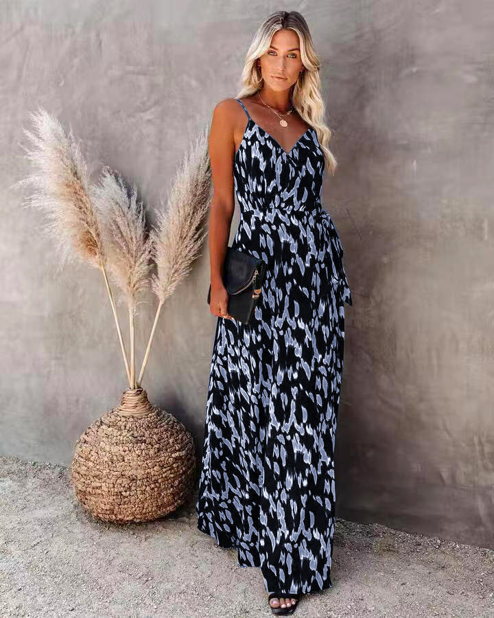 CM | Vestido Largo de Mujer - Top Slim Fit - Línea A - Cuello en V - Tirantes Espagueti - Estampado
