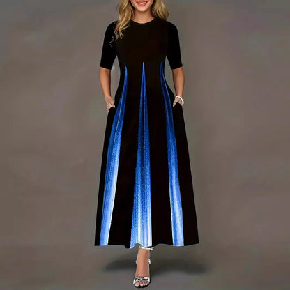 CM | maxi vestido de mujer - falda plisada - corte vaporoso - manga corta - bolsillos laterales