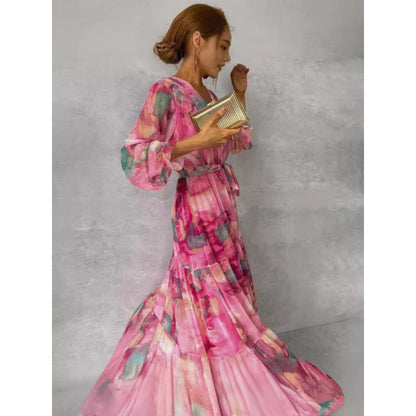 CM | maxi vestido boho plisado con cuello en V