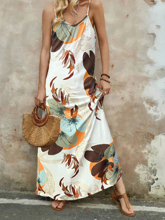 CM | Vestido largo de mujer - Estampado floral - Tirantes finos - Corte holgado - Algodón