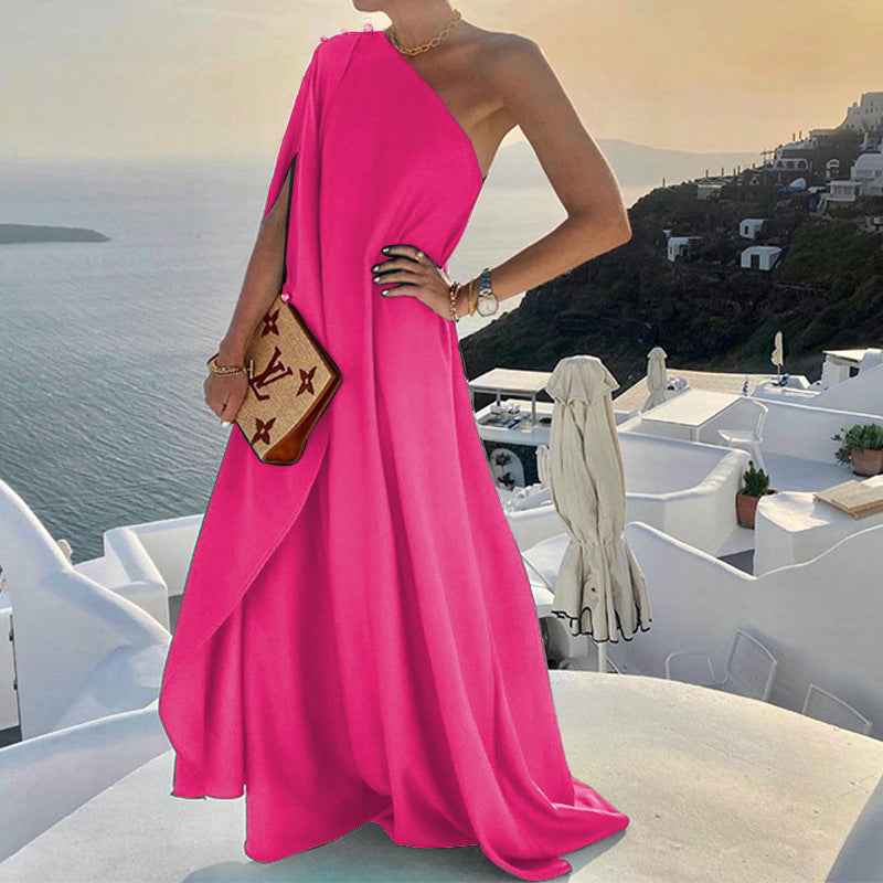 CM | Maxivestido de mujer - Un hombro - Silueta drapeada - Corte elegante