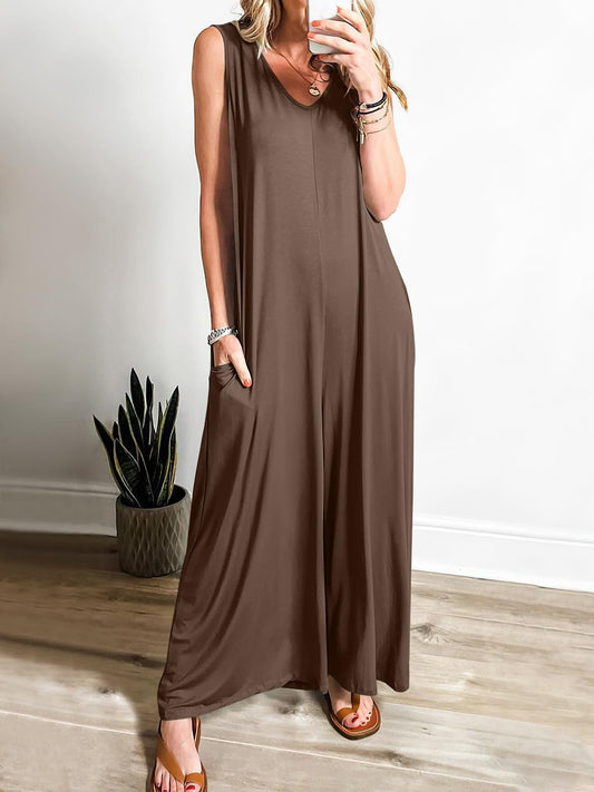 CM | Maxivestido de mujer - Punto suave - Corte relajado - Cuello en V sin mangas con bolsillos