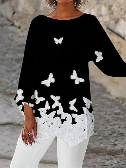 CM | Elegante blusa de manga larga con estampado geométrico