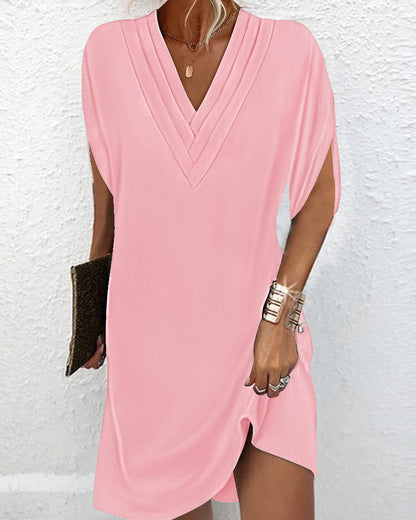 CM | Elegante mini vestido de verano plisado con escote en V