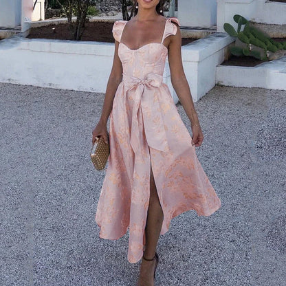 CM | Maxi Vestido de Mujer - Estampado Floral - Escote Corazón - Lazos - Algodón A-Line