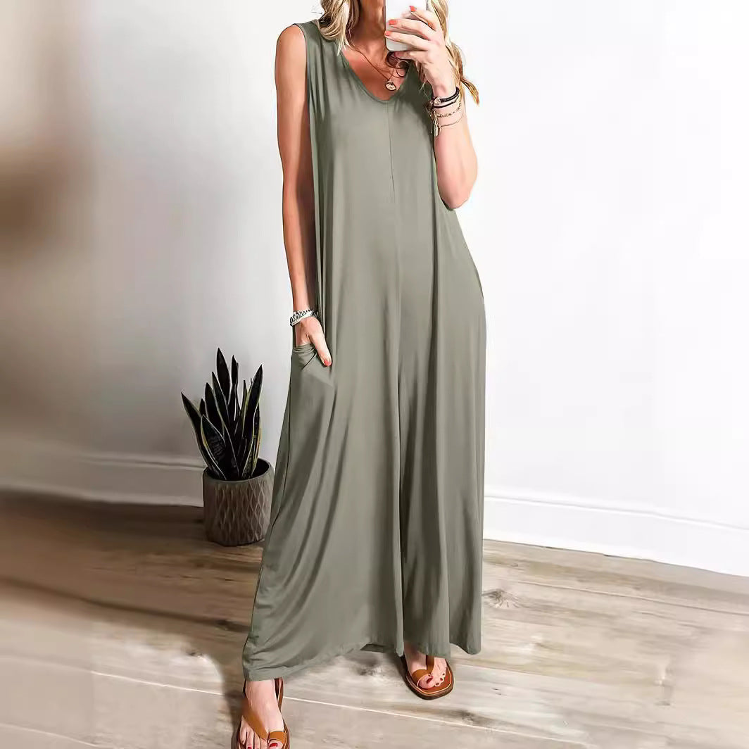CM | Maxivestido de mujer - Punto suave - Corte relajado - Cuello en V sin mangas con bolsillos