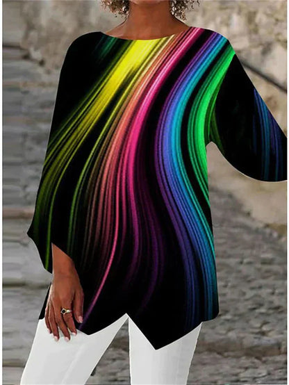 CM | Elegante blusa de manga larga con estampado geométrico