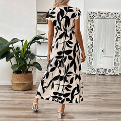 CM | Maxivestido de mujer - Estilo envolvente - Corte elegante - Mangas cortas - Estampado floral - Mezcla transpirable