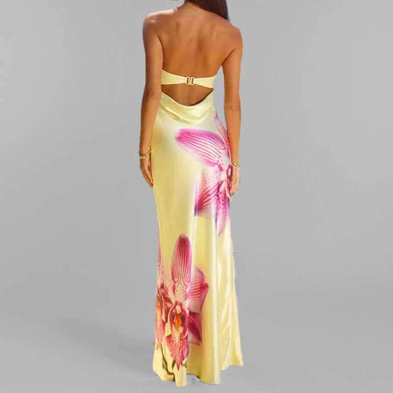 CM | Maxi vestido de mujer - sin tirantes - entallado - estampado floral - tejido ligero y elegante