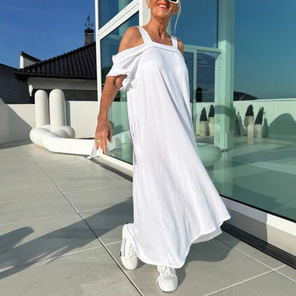 CM | Vestido largo para mujer - Sin hombros - Corte relajado - Algodón - Casual para el día a día