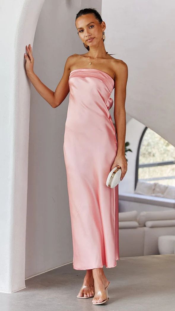 CM | maxi vestido de señora - satén sin tirantes - corte entallado - traje de noche formal
