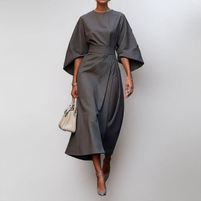 CM | Vestido largo para mujer - aspecto satinado - mangas murciélago - corte entallado - silueta drapeada