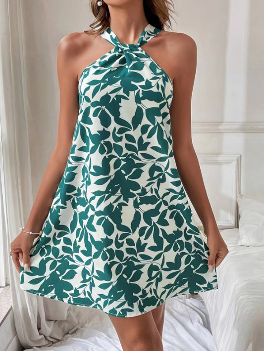 CM | Vestido sin mangas con estampado de hojas y mono con dobladillo de volantes
