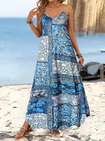 CM | Vestido largo de mujer - Estampado floral - Tirantes finos - Corte holgado - Algodón