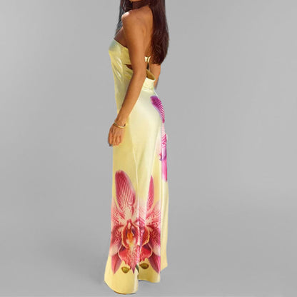 CM | Maxi vestido de mujer - sin tirantes - entallado - estampado floral - tejido ligero y elegante