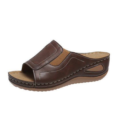 CM | Casual Verano Confort Diario Slip On Sandalias de cuero de color sólido