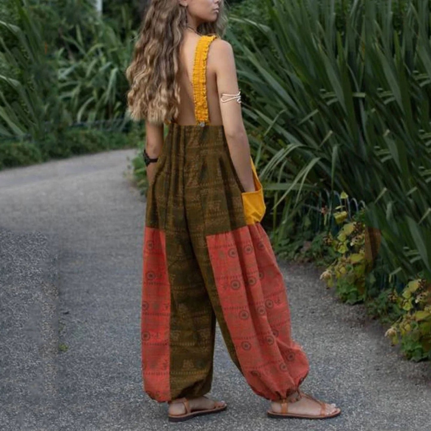 CM | Loose Sling Print Bag Casual Jumpsuit