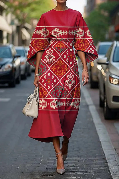 CM | Vestido midi mujer - línea A - mangas kimono - estampado floral